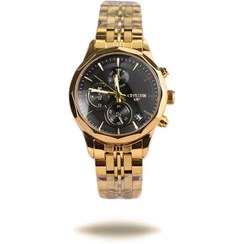 تصویر خرید قسطی | ساعت مچی زنانه سیتیزن طرح سه موتوره نقره ای طلایی صفحه مشکی L 2360/8 