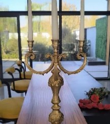 تصویر شمعدان برنجی سه شاخه ۴شعله 