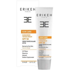 تصویر کرم ضد آفتاب رنگی اریکه پوست نرمال تا خشک SPF50 حجم 50 میل Erikeh Sunscreen Tinted Cream SPF50 For Normal To Dry Skin 50ml