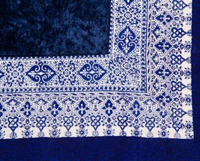 تصویر رومیزی چاپ قلمکار اصفهان (100 * 100) ترکیب پارچه مخمل و پارچه نخی چاپ قلمکار ( لاجوردی )