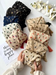 تصویر شال حریر نخ پلیسه منگوله دار 