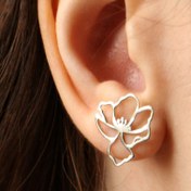 تصویر گوشواره گل نقره دخترانه 