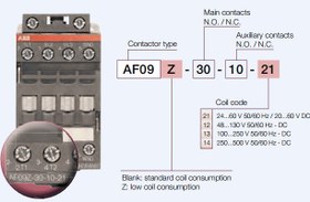 تصویر کنتاکتور 9 آمپر 4 کیلووات ABB بوبین VAC 220 مدل AF09-30-10-13 