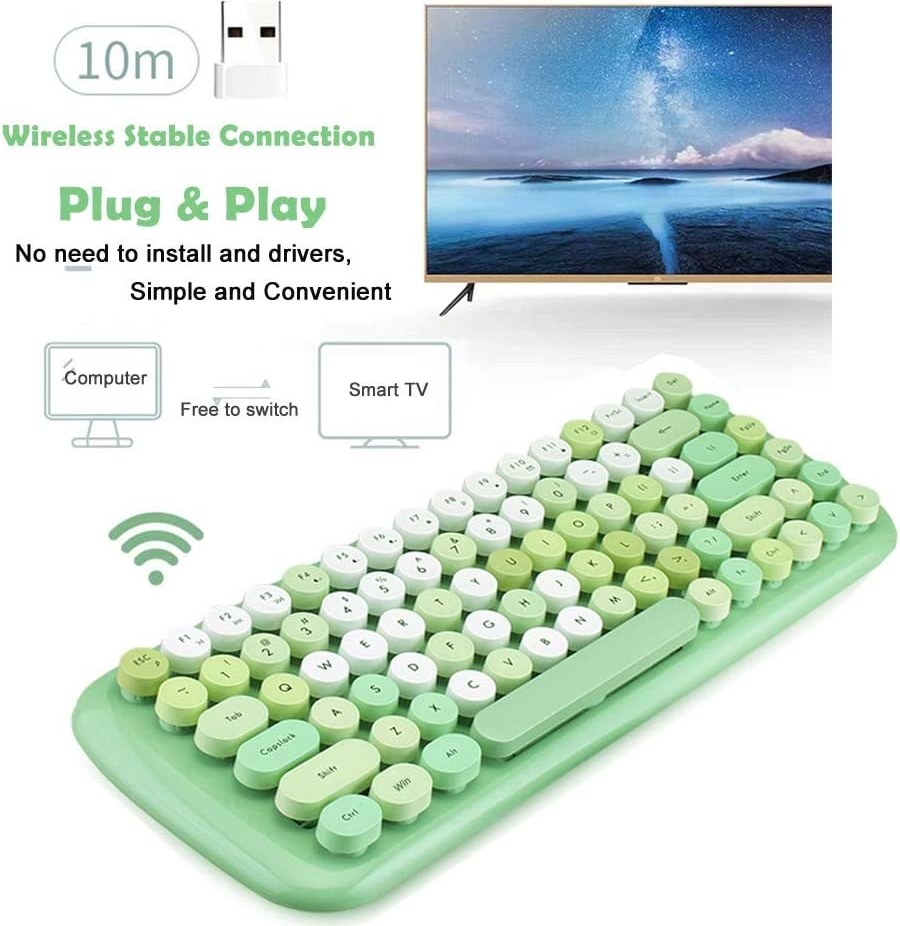 خرید و قیمت Wireless Keyboard Mouse,Onlywe Mini 2.4G Wireless Round Punk  Cute Candy Colors Keyboard and Optical Mouse Set Home Office Use Compatible  with Notebook,Desktop,Mac,Win XP/7/8/10 (Green Keyboard Mouse) | ترب