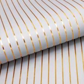 تصویر کاغذ کادو کرافت طلاکوب زمینه سفید white striped gold-foiled kraft wrapping paper