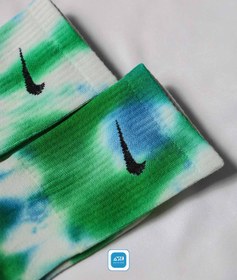 تصویر جوراب نایک پنبه ای تای دای آبی-سبز Blue & Green Tie Dye Sock