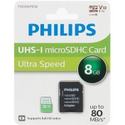تصویر کارت حافظه MicroSDHC فیلیپس Ultra Speed کلاس 10 ظرفیت 8 گیگابایت + خشاب 