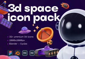 تصویر مجموعه آیکون سه بعدی فضا | Space 3D icon pack 