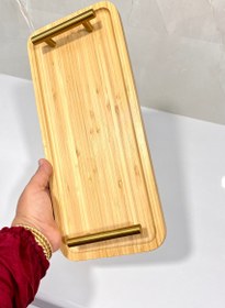 تصویر سینی دسته طلایی بامبو - 16*35 سانتی متر Golden bamboo handle tray