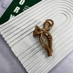 تصویر گیره مو طرح پاپیون براق کد 2020 - قهوه ای روشن 