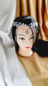 تصویر ریسه پیشونی آویز دار ترکیبی سنگ رزین و کریستال اصل و نگین متری - آبی 