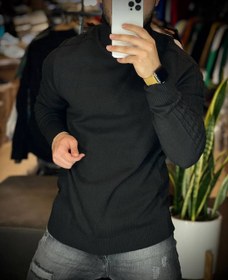 تصویر بافت یقه‌ اسکی ساده مردانه مدل آستین رگلان | کد BA09 