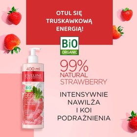 تصویر لوسیون بدن ماست طبیعی و توت فرنگی اولاین حجم 400 میل Eveline 99% Natural Strawberry Body Yogurt Moisturizing Smoothing Vitamins 5901761987164 