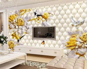 تصویر کاغذ دیواری سه بعدی پشت تلویزیون طرح پرنده 