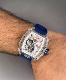 تصویر ریچارد میل صفحه اسکلتون قاب پلاستیکی - بند سرمه ای- Richard Mille 