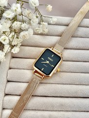 تصویر ساعت فنسی بند حصیری صفحه مشکی 