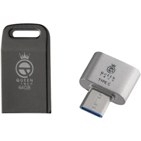 تصویر فلش مموری کوئین تک مدل UNIQUE C-PLUS ظرفیت 64 گیگابایت به همراه مبدل USB-C OTG با گارانتی مادام‌العمر آی تین 