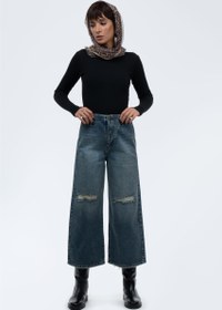 تصویر شلوار وایدلگ زانو زاپ تیره (Dirty) 3101047 Dark Dirty Wide Leg Knee Zip Pants