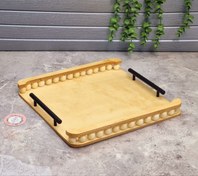 تصویر سینی چوبی مهره دار دسته فلزی مربع 