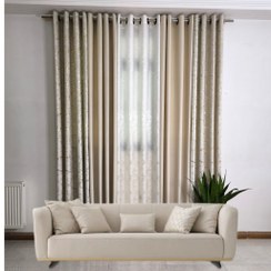 تصویر پک ۵ تیکه پرده آماده پانچی مخمل طلاکوب کرم 