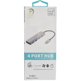 تصویر هاب 4 پورت Type-C پی نت مدل P-3611 P-Net P-3611 Type-C 4 Port Hub