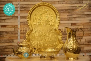 تصویر سرویس پا سماوری برنجی قلمزنی سایز بزرگ 