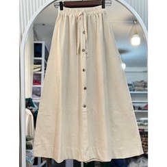 تصویر دامن لینن دکمه دار زنانه سبز زیتونی 