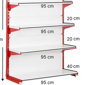 تصویر قفسه سوپری‌ خودایست 4‌‌ طبقه 95×20 ارتفاع 200 