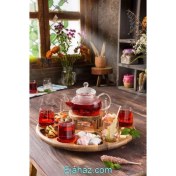 تصویر سینی چای و وارمر چوبی آماهوم چرخان 