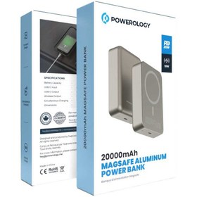 تصویر پاوربانک وایرلس پاورولوژی مدل PPBCHA33 ظرفیت ۲۰۰۰۰ میلی‌آمپر ساعت مگ سیف 