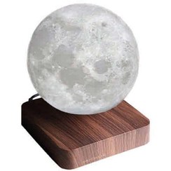 تصویر چراغ خواب ماه معلق سایز ۱۵ سانتی‌متر با پایه چوبی 