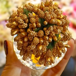 تصویر گلدان کریستالی با گل - طلایی 