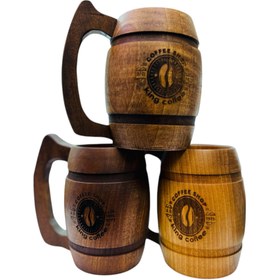 تصویر ماگ خمره ای بزرگ دسته دار چوبی Large wine mug with wooden handle