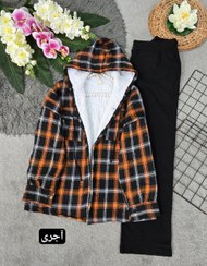 تصویر شکت کلاهدار چهارخونه پشمی 56595 - آجری / فری 36تا46 