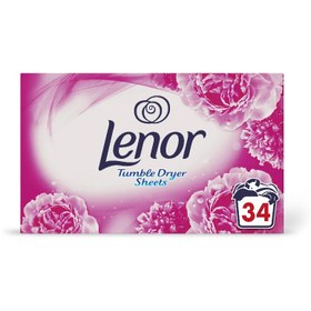 تصویر دستمال خوشبو کننده لباس لنور Lenor مدل Tumble Dryer Sheets با رایحه شکوفه صورتی بسته 34 عددی 