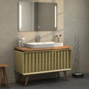 تصویر ست کابینت و روشویی آلکا مدل 2011 پایه دار به همراه آینه با نورکناری 