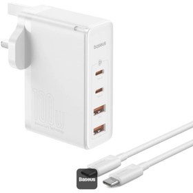 تصویر شارژر دیواری 100 وات بیسوس مدل GAN5 PRO 100W به همراه کابل USB-C - سفید 