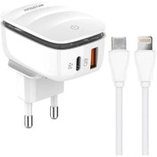 تصویر شارژر دیواری 20 وات کینگ استار مدل KW193i PD به همراه کابل لایتنینگ به USB-C سفید شارژر موبایل شارژر دیواری کینگ استار KW193i PD سفید