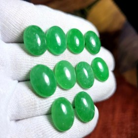 تصویر پک ۱۰ عددی نگین سنگ جید سبز معدنی 