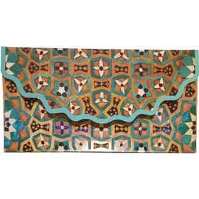 تصویر پاکت پول گلاسه طرحدار دارای اتیکت تقدیمی – اسلیمی آجری 