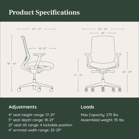 تصویر Branch Ergonomic Chair - A Versatile Desk Chair with Adjustable Lumbar Support Breathable Mesh Backrest and Smooth Wheels - Experience Optimal Comfort and Support - Graphite - White - ارسال 15 الی 20 روز کاری 