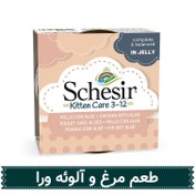 تصویر کنسرو بچه گربه با طعم مرغ و آلوورا در ژله شسیر (Schesir Chicken with Aloe Kitten In Jelly) وزن 85 گرم 