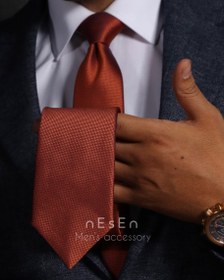 تصویر ست کراوات و دستمال جیب مردانه نسن | آجری ساده (جودون) S45 