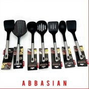 تصویر سرویس کفگیر ملاقه دسته استیل تفلون 