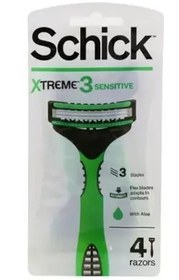 تصویر تیغ اصلاح 3 لبه شیک SCHICK مدل XTREME 3 SENSITIVE اورجینال آمریکا بسته 4 عددی 