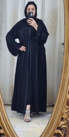 تصویر مانتو عبا خاص ارزان در تهران، مانتو مدل جلو باز جنس کن کن تا سایز ۵۰ قیمت مناسب در مزون آنیش کرج همراه شال 