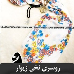 تصویر روسری نخی ژیوار طرح گل پنجره ای سفید کاربنی Sh05 cotton zhivar-scarf