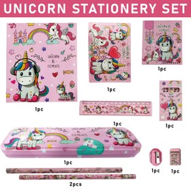 تصویر ست لوازم تحریر پازل دار طرح یونیکورن set of puzzle stationery with a unicorn design