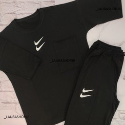 تصویر ست تیشرت شلوار بگ دو نایک جیب دار زنانه و دخترانه فری سایز 36 تا42 T-shirt set of bag two Nike pants with pockets for women and girls, size 36 to 42