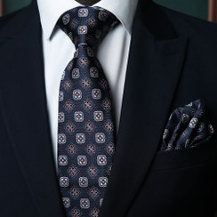 تصویر کراوات مردانه سورمه‌ای‌آبی طرحدار 